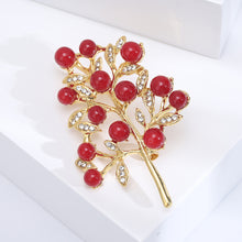 Load image into Gallery viewer, Fashion Temperament Plated Gold Vegetal Red Imitation Pearl Brooch with Cubic Zirconia