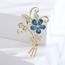 Load image into Gallery viewer, Simple Temperament Plated Gold Flower Brooch with Blue Cubic Zirconia