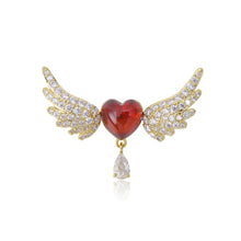 Load image into Gallery viewer, Brilliant Romantic Plated Gold Heart Angel Wings Brooch with Cubic Zirconia