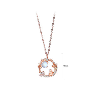 925 Sterling Silver Plated Rose Gold Fashion Cute Rabbit Moonstone Geometric Pendant with Cubic Zirconia and Necklace