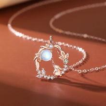 Load image into Gallery viewer, 925 Sterling Silver Plated Rose Gold Fashion Cute Rabbit Moonstone Geometric Pendant with Cubic Zirconia and Necklace
