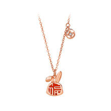 Load image into Gallery viewer, 925 Sterling Silver Plated Rose Gold Fashion Vintage Blessing Rabbit Pendant with Imitation Agate and Necklace