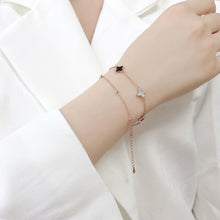 Load image into Gallery viewer, 925 Sterling Silver Plated Rose Gold Fashion Temperament Four- Leafed Clover Double Layer Bracelet with Imitation Black Agate and Mother-of-pearl