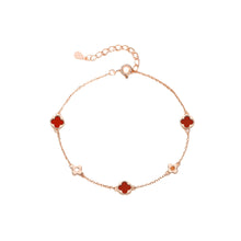 Load image into Gallery viewer, 925 Sterling Silver Plated Rose Gold Fashion Simple Red Four- Leafed Clover Bracelet
