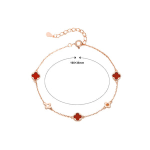925 Sterling Silver Plated Rose Gold Fashion Simple Red Four- Leafed Clover Bracelet