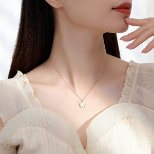 925 Sterling Silver Plated Rose Gold Simple Cute Cat's Claw mother of pearl Pendant With Necklace