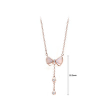 Load image into Gallery viewer, 925 Sterling Silver Plated Rose Gold Simple Sweet Ribbon Mother Of Pearl Tassel Pendant with Cubic Zirconia and Necklace