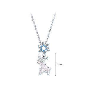 925 Sterling Silver Fashion Cute Christmas Elk Snowflake Pendant with Cubic Zirconia and Necklace