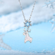 Load image into Gallery viewer, 925 Sterling Silver Fashion Cute Christmas Elk Snowflake Pendant with Cubic Zirconia and Necklace