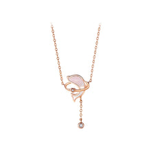 Load image into Gallery viewer, 925 Sterling Silver Plated Rose Gold Fashion Cute Dolphin Shell Tassel Pendant with Cubic Zirconia and Necklace