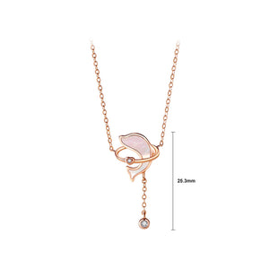 925 Sterling Silver Plated Rose Gold Fashion Cute Dolphin Shell Tassel Pendant with Cubic Zirconia and Necklace