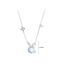 Load image into Gallery viewer, 925 Sterling Silver Simple and Cute Rabbit Moonstone Pendant with Cubic Zirconia and Necklace