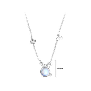 925 Sterling Silver Simple and Cute Rabbit Moonstone Pendant with Cubic Zirconia and Necklace