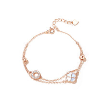 Load image into Gallery viewer, 925 Sterling Silver Plated Rose Gold Fashion Temperament Four-leafed Clover Circle Double Layer Bracelet with Cubic Zirconia