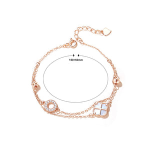 925 Sterling Silver Plated Rose Gold Fashion Temperament Four-leafed Clover Circle Double Layer Bracelet with Cubic Zirconia
