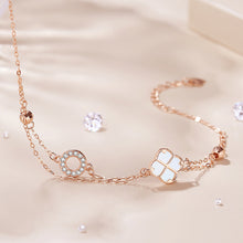 Load image into Gallery viewer, 925 Sterling Silver Plated Rose Gold Fashion Temperament Four-leafed Clover Circle Double Layer Bracelet with Cubic Zirconia