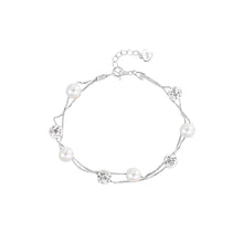 Load image into Gallery viewer, 925 Sterling Silver Simple Temperament Round Bead Imitation Pearl Beaded Double Layer Bracelet with Cubic Zirconia