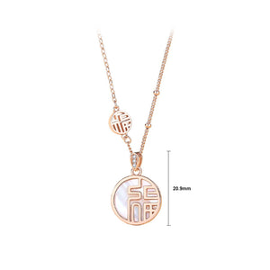 925 Sterling Silver Plated Rose Gold Fashion Vintage Fu Geometric Round Mother-of-pearl Pendant with Necklace