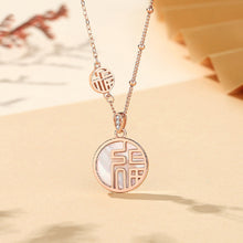 Load image into Gallery viewer, 925 Sterling Silver Plated Rose Gold Fashion Vintage Fu Geometric Round Mother-of-pearl Pendant with Necklace