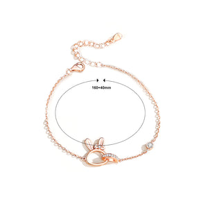 925 Sterling Silver Plated Rose Gold Simple Cute Hollow Rabbit Ring Bracelet with Cubic Zirconia