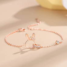 Load image into Gallery viewer, 925 Sterling Silver Plated Rose Gold Simple Cute Hollow Rabbit Ring Bracelet with Cubic Zirconia