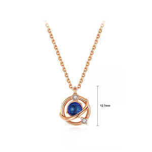 925 Sterling Silver Plated Rose Gold Fashion Personality Planet Pendant with Cubic Zirconia and Necklace