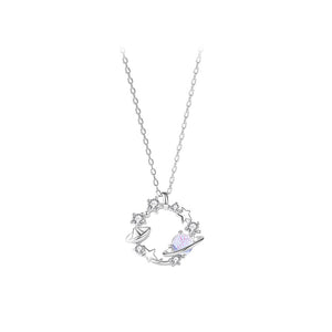 925 Sterling Silver Fashion Creative Planet Geometric Pendant with Cubic Zirconia and Necklace