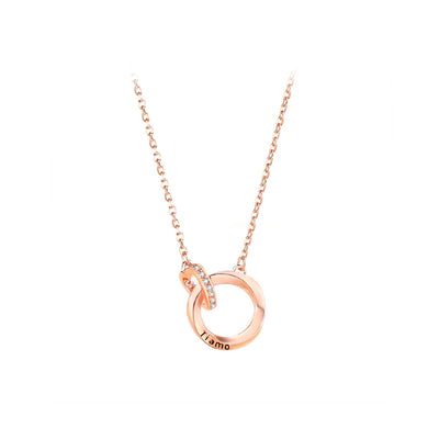 925 Sterling Silver Plated Rose Gold Fashion Romantic Heart-Shaped Mobius Double Ring Pendant with Cubic Zirconia and Necklace