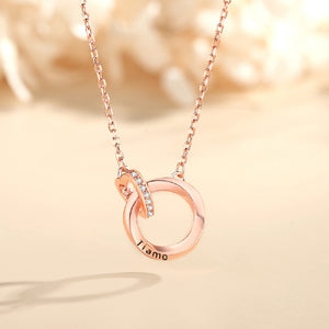 925 Sterling Silver Plated Rose Gold Fashion Romantic Heart-Shaped Mobius Double Ring Pendant with Cubic Zirconia and Necklace