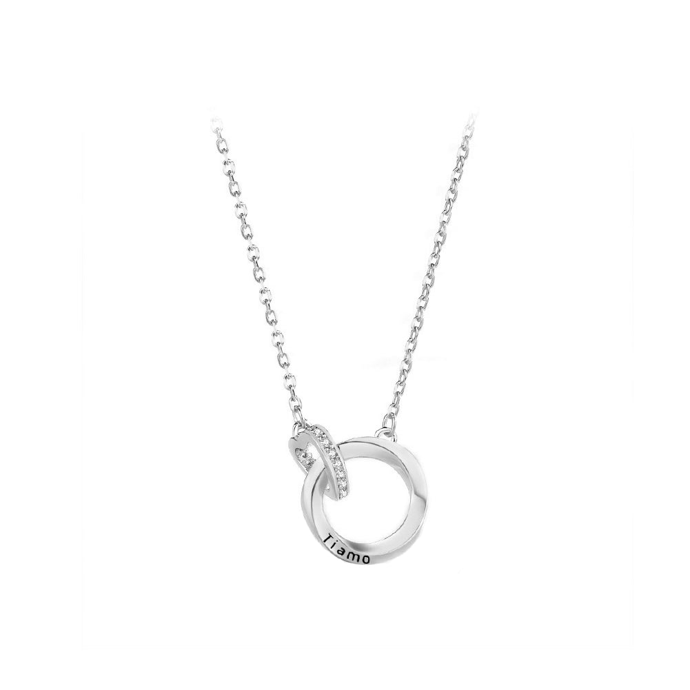 925 Sterling Silver Fashion Romantic Heart-Shaped Mobius Double Ring Pendant with Cubic Zirconia and Necklace