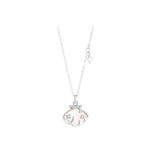 925 Sterling Silver Fashion Romantic Seashell Pendant with Cubic Zirconia and Necklace