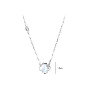 925 Sterling Silver Simple and Fashion Four-leafed Clover Mother-of-pearl Pendant with Cubic Zirconia and Necklace