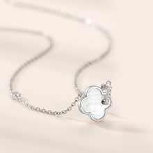 Load image into Gallery viewer, 925 Sterling Silver Simple and Fashion Four-leafed Clover Mother-of-pearl Pendant with Cubic Zirconia and Necklace