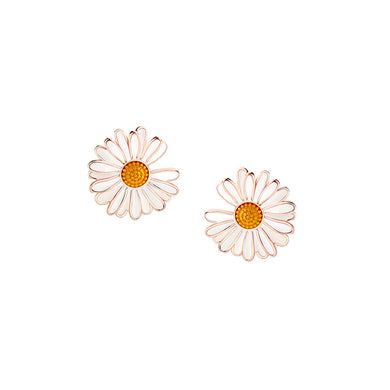 925 Sterling Silver Plated Rose Gold Simple Enamel Daisy Stud Earrings