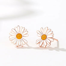 Load image into Gallery viewer, 925 Sterling Silver Plated Rose Gold Simple Enamel Daisy Stud Earrings