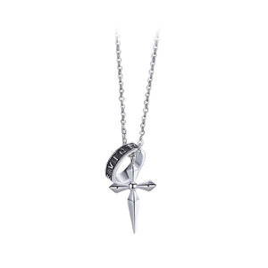 925 Sterling Silver Fashion Personality Cross Ring Pendant with Necklace