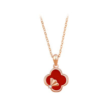 Load image into Gallery viewer, 925 Sterling Silver Plated Rose Gold Fashion Temperament Ginkgo Leaf Four-leafed Clover Red Imitation Agate Pendant with Necklace