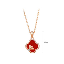 Load image into Gallery viewer, 925 Sterling Silver Plated Rose Gold Fashion Temperament Ginkgo Leaf Four-leafed Clover Red Imitation Agate Pendant with Necklace