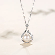 Load image into Gallery viewer, 925 Sterling Silver Fashion Elegant Water Drop Shape Geometric Imitation Pearl Pendant with Cubic Zirconia and Necklace