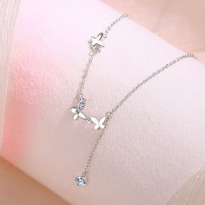 925 Sterling Silver Simple Elegant Butterfly Tassel Necklace with Cubic Zirconia