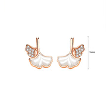 Load image into Gallery viewer, 925 Sterling Silver Plated Rose Gold Simple Fashion Ginkgo Leaf Mother-of-pearl Stud Earrings with Cubic Zirconia