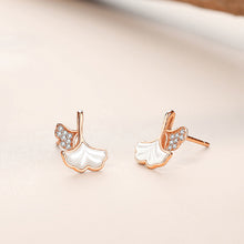 Load image into Gallery viewer, 925 Sterling Silver Plated Rose Gold Simple Fashion Ginkgo Leaf Mother-of-pearl Stud Earrings with Cubic Zirconia
