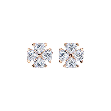 925 Sterling Silver Plated Rose Gold Simple Classic Four-leafed Clover Stud Earrings with Cubic Zirconia