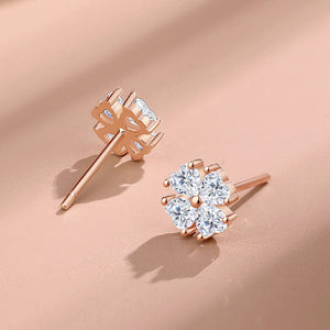 925 Sterling Silver Plated Rose Gold Simple Classic Four-leafed Clover Stud Earrings with Cubic Zirconia