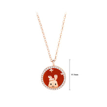Load image into Gallery viewer, 925 Sterling Silver Plated Rose Gold Simple Cute Rabbit Round Red Imitation Agate Pendant with Cubic Zirconia and Necklace