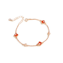 Load image into Gallery viewer, 925 Sterling Silver Plated Rose Gold Fashion Ginkgo Leaf Four-leafed Clover Red Imitation Agate Bracelet