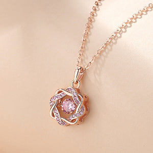 925 Sterling Silver Plated Rose Gold Fashion Temperament Flower Pendant with Cubic Zirconia and Necklace