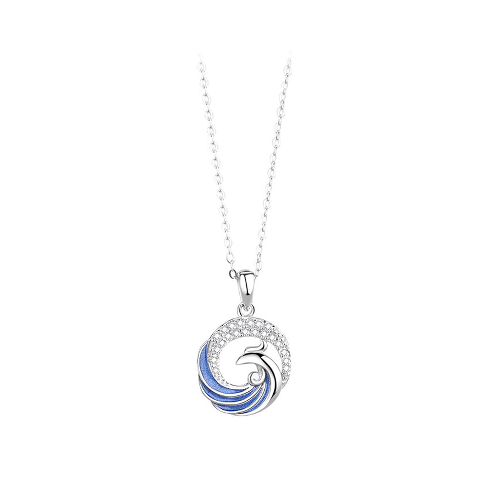 925 Sterling Silver Fashion Creative Blue Phoenix Pendant with Cubic Zirconia and Necklace