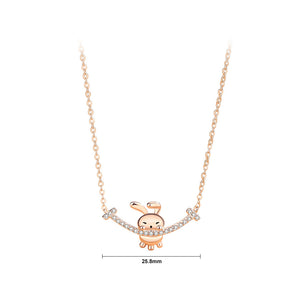 925 Sterling Silver Plated Rose Gold Fashion Cute Smiling Rabbit Pendant with Cubic Zirconia and Necklace