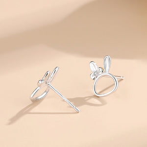 925 Sterling Silver Simple Cute Hollow Rabbit Stud Earrings with Cubic Zirconia